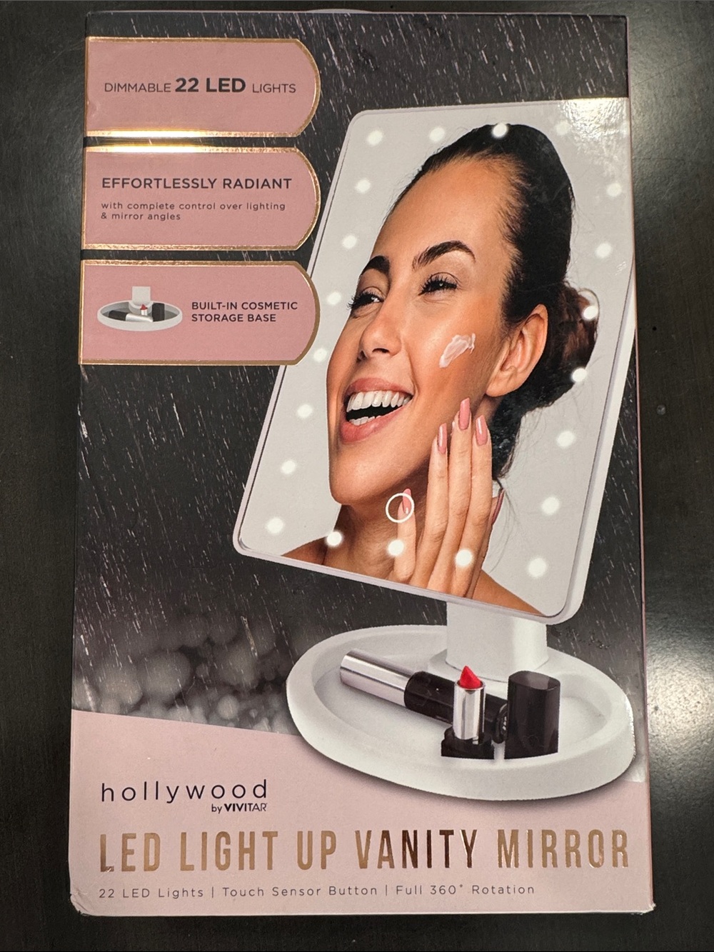 NWOT Hollywood LED Light-Up Vanity Mirror in Pink/White